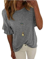 Round Neck Flounce Plain T-Shirts