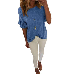 Round Neck Flounce Plain T-Shirts