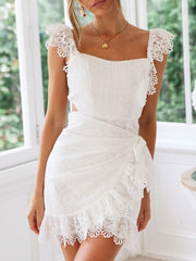 Off shoulder Lace Backless Skater Dresses
