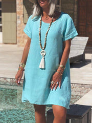 Blue Solid Holiday Crew Neck Dresses