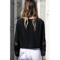 Pure V neck Gored Lace Lacing Long sleeve Blouses