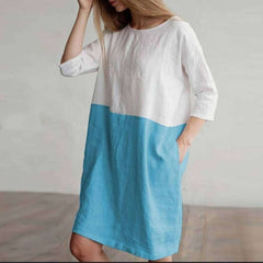 Casual Gored Round neck Three quarter sleeve Shift Dresses