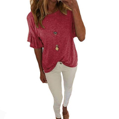 Round Neck Flounce Plain T-Shirts