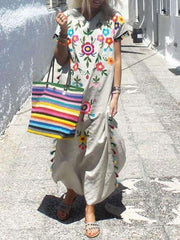 Casual Print V neck Short sleeve Maxi Dresses