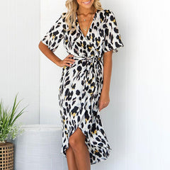 Sexy Deep V neck Leopard Skater Dresses