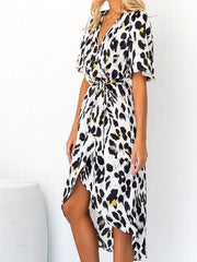 Sexy Deep V neck Leopard Skater Dresses