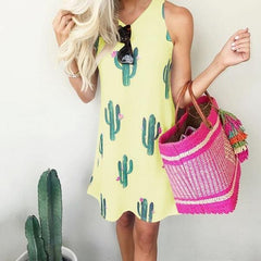Fashion Floral Round neck Vest Shift Dresses