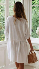 Pure V neck Fastener Shift Dresses