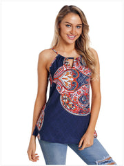 Fashion Cutout Round neck Floral Loose Vests