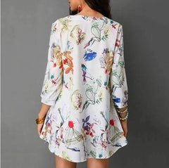 Fashion Floral V neck Loose Blouses