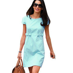 Fashion Round neck Belt Shift Dresses