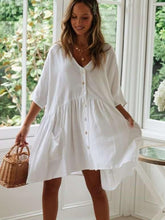 Pure V neck Fastener Shift Dresses