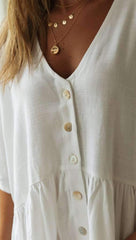 Pure V neck Fastener Shift Dresses