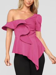 Women Sexy Chic One off shoulder plain blouses