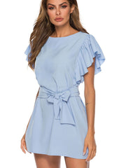 Fashion Falbala Sleeveless Lacing Skater Dresses