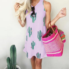 Fashion Floral Round neck Vest Shift Dresses
