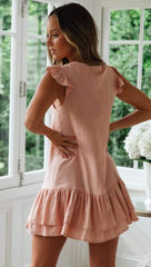 V neck Sleeveless Fastener Falbala Shift Dresses