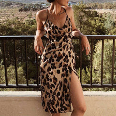 New Leopard print Drape Vent Vest Shift Dresses