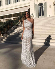 Sexy Single Shoulder Sleeveless Point Maxi Dresses
