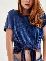 Round neck Lacing Short sleeve T-Shirts