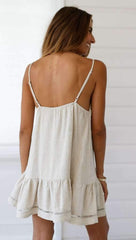 Casual V neck Backless Vest Shift Dresses
