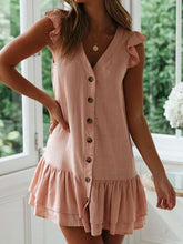 V neck Sleeveless Fastener Falbala Shift Dresses