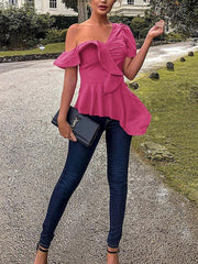 Women Sexy Chic One off shoulder plain blouses