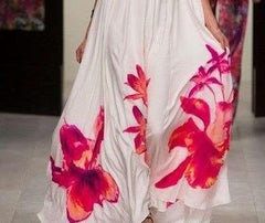 Fashion Print Halter Sleeveleess Big hem Maxi Dresses