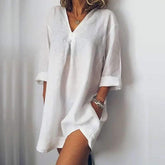 Casual V neck Cotton Shift Dresses