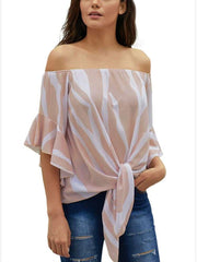 Off shoulder Flare sleeve Stripe Blouses