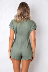 Loose Single-breasted V neck Jumpsuits