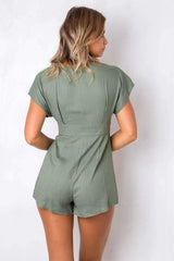 Loose Single-breasted V neck Jumpsuits