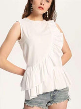 Fashion Falbala Sleeveless Cotton Blouses