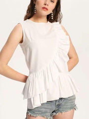 Fashion Falbala Sleeveless Cotton Blouses
