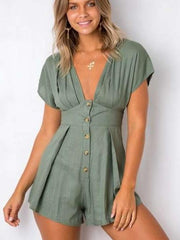 Loose Single-breasted V neck Jumpsuits