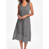 Pure Round neck Sleeveless Irregular Maxi Dresses