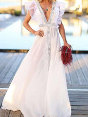 Sexy V neck Backless Evening Dresses