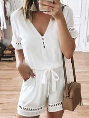 New Lacing V neck Lace Jumpsuits