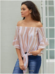 Off shoulder Flare sleeve Stripe Blouses