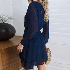 Fashion Pure Round neck Long sleeve Skater Dresses