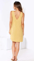 Pure Simple V neck Loose Shift Dresses