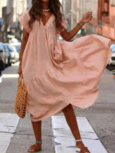Loose V neck Gored Pure Maxi Dresses