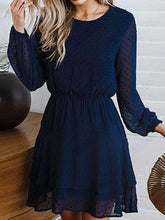 Fashion Pure Round neck Long sleeve Skater Dresses