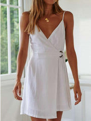 Pure V neck Vent Fastener Lacing Skater Dresses