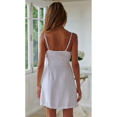 Pure V neck Vent Fastener Lacing Skater Dresses