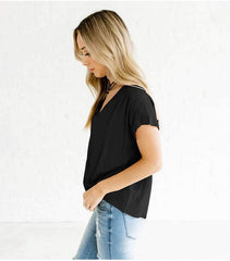 Fashion Drape V neck Short sleeve T-Shirts