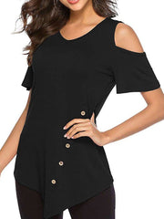 Off shoulder Round neck Irregular Fastener T-Shirts