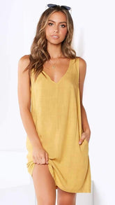 Pure Simple V neck Loose Shift Dresses