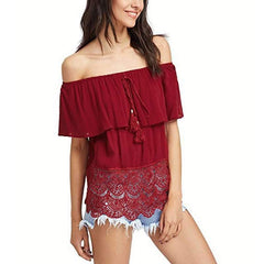 Off shoulder Gored Lace T-Shirts