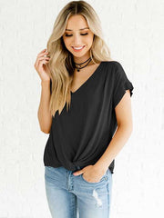 Fashion Drape V neck Short sleeve T-Shirts
